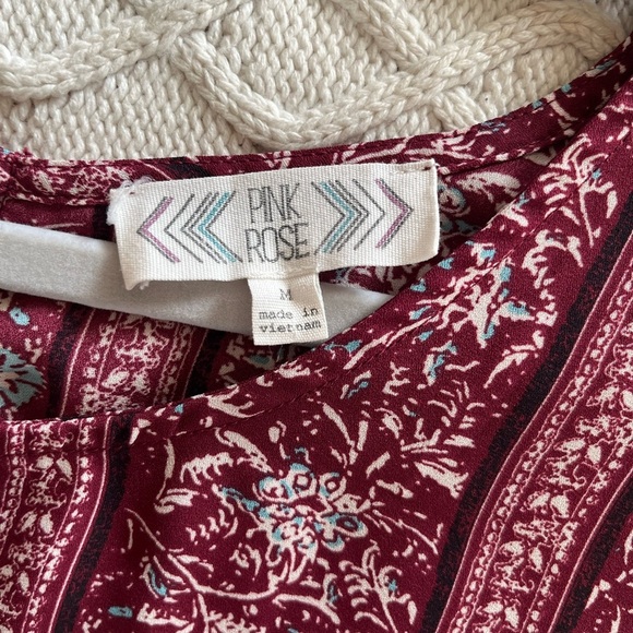 Pink Rose Semi Sheer Burgundy Floral Blouse Women's size medium - Picture 4 of 13